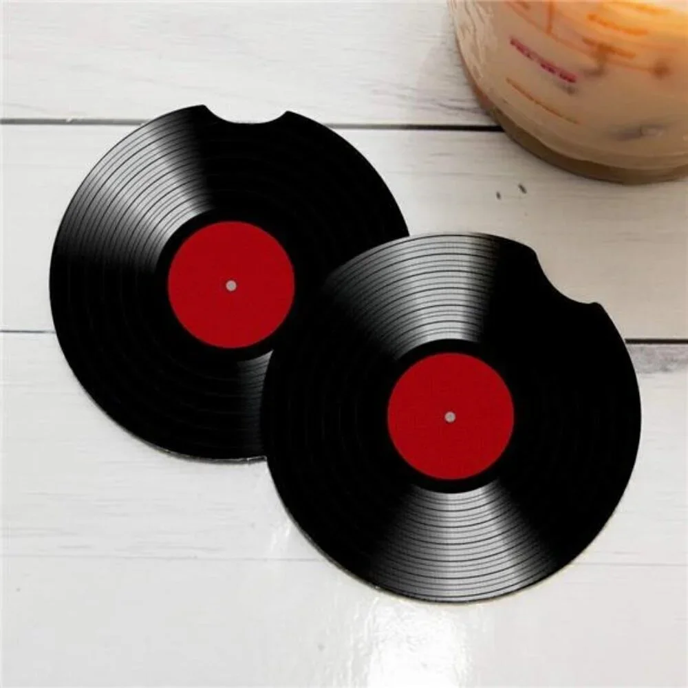 Car Cup Coasters Vinyl Record 2-Pack Cup Holder Anti Slip Rubber Vehicle